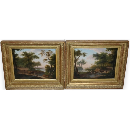 Paire d\'huiles sur toile \"Berger\" signé F. SWAGERS