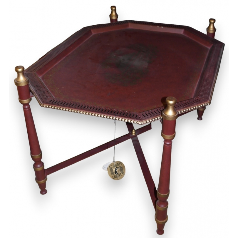  Table basse-plateau en tôle rouge décor sur  Moinat SA  - Antiquités décoration