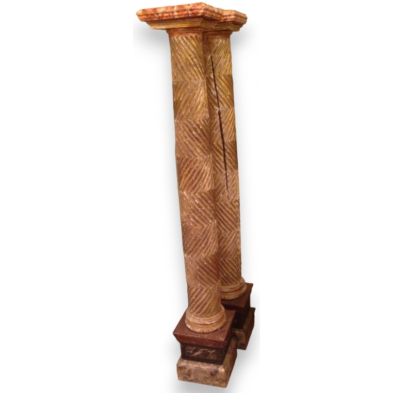  Paire de colonnes en bois sculpté, faux sur  Moinat SA  - Antiquités décoration