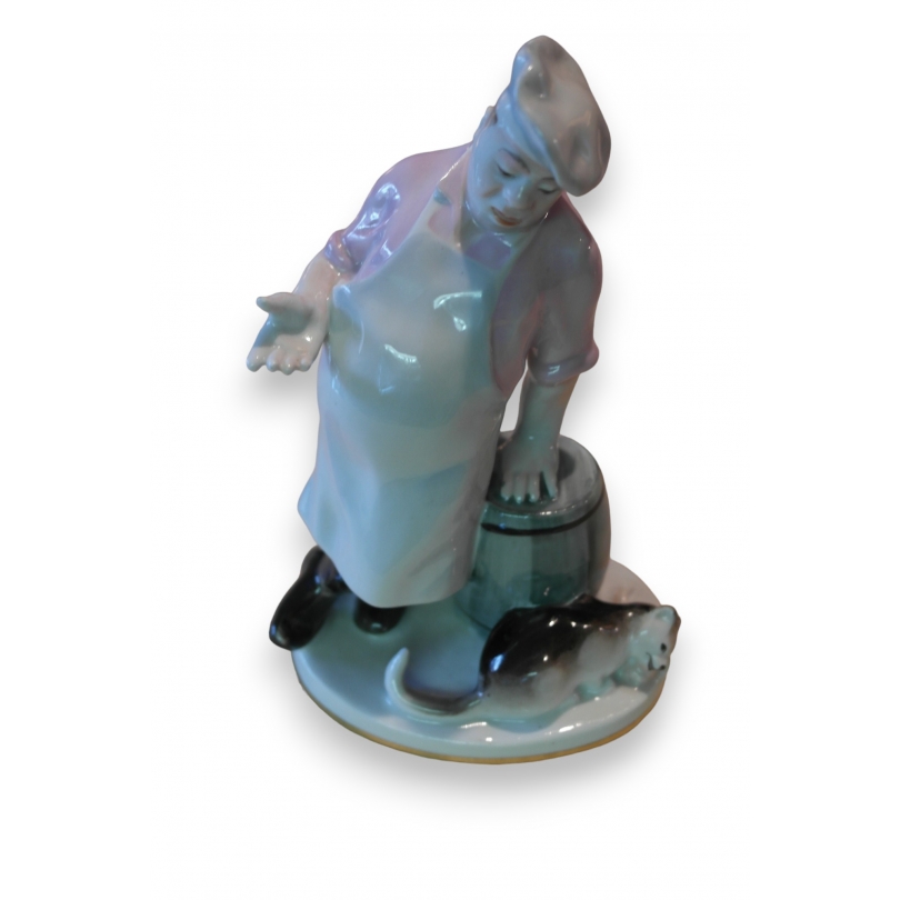 Homme et Chat en Porcelaine