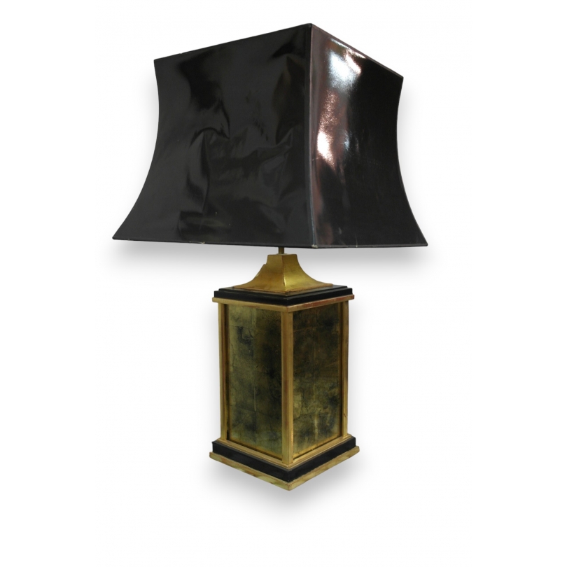 Lampe, base carrée en bois laqué