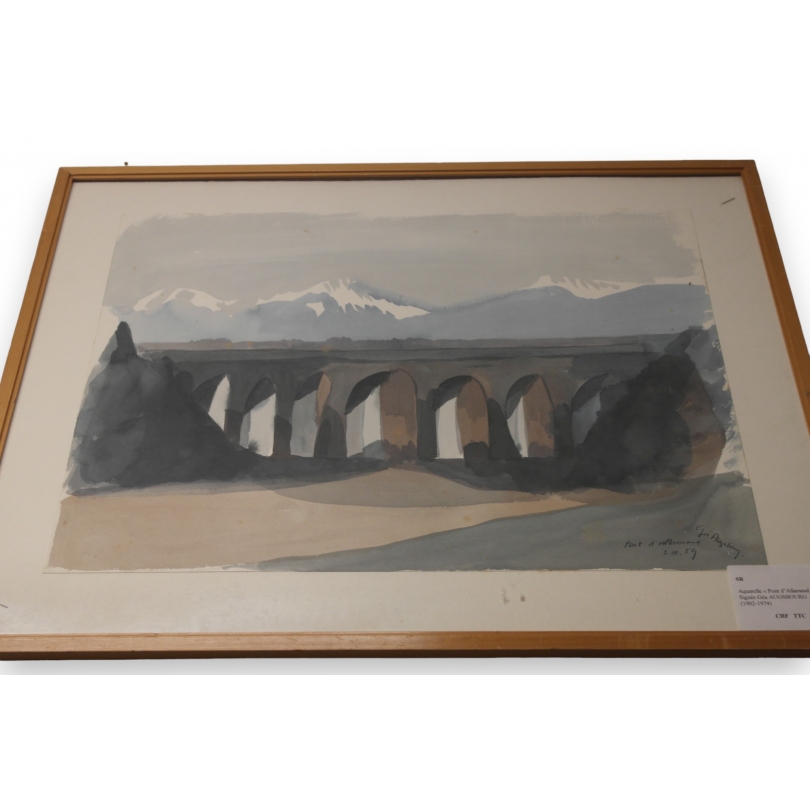 Aquarelle "Pont d'Allaman" signée par  sur Moinat SA  - Antiquités décoration -  Gouaches, Aquarelles, Pastels