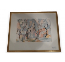 Aquarelle "Maison et Verger" signée AL