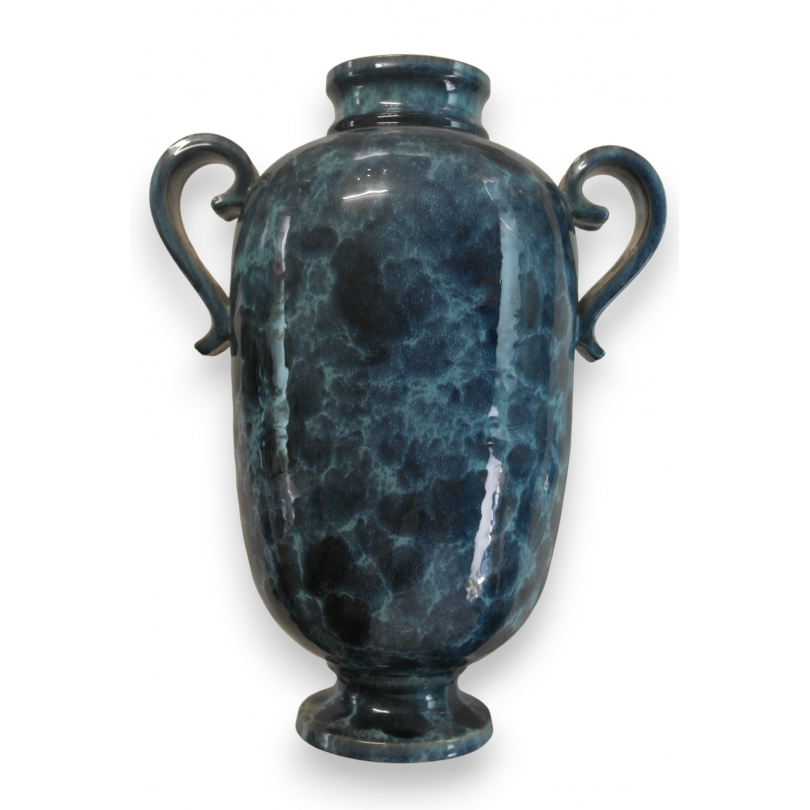 Vase Art Déco en faïence émaillé bleuté