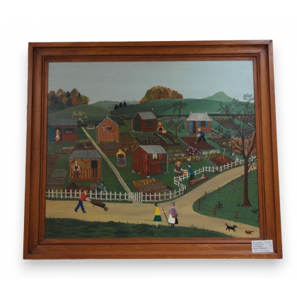 Tableau Naïf \"Les jardins du Dimanche\"