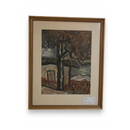 Gouache "Maison" signée Ozenda  sur Moinat SA  - Antiquités décoration -  Gouaches, Aquarelles, Pastels