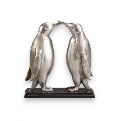Bronze \"Couple de pingouins\" argenté