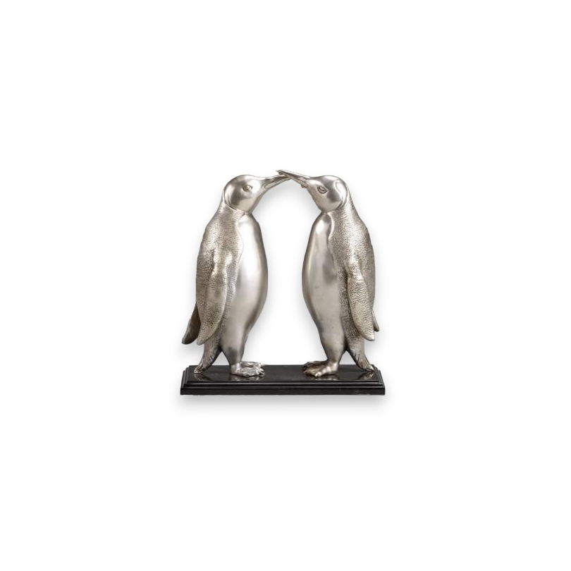 Bronze \"Couple de pingouins\" argenté
