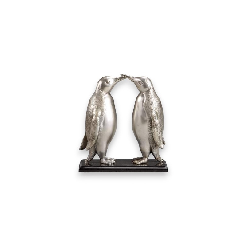 Bronze "Couple de pingouins" argenté