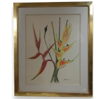 Aquarelle Fleurs "Heliconia" signée MARTHE 78