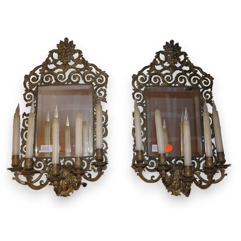Paire d'appliques-miroir Napoléon III à 5 lumières