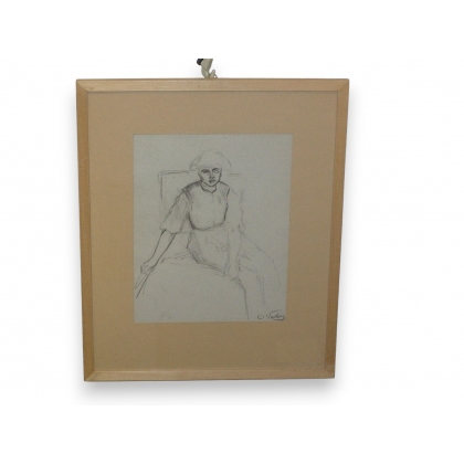  Dessin "Femme assise" signé O. Vautier sur  Moinat SA  - Antiquités décoration