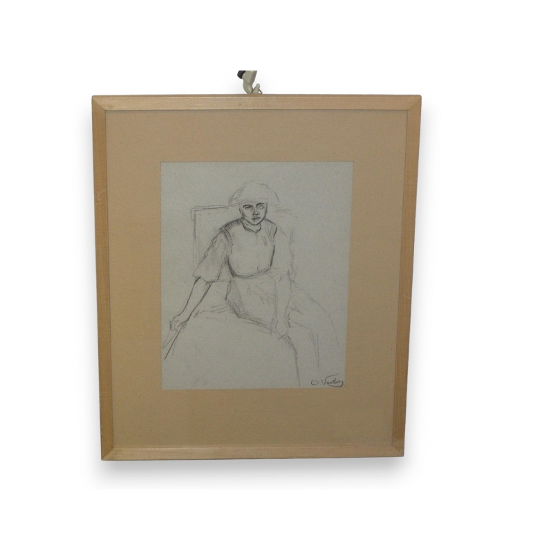  Dessin "Femme assise" signé O. Vautier sur  Moinat SA  - Antiquités décoration