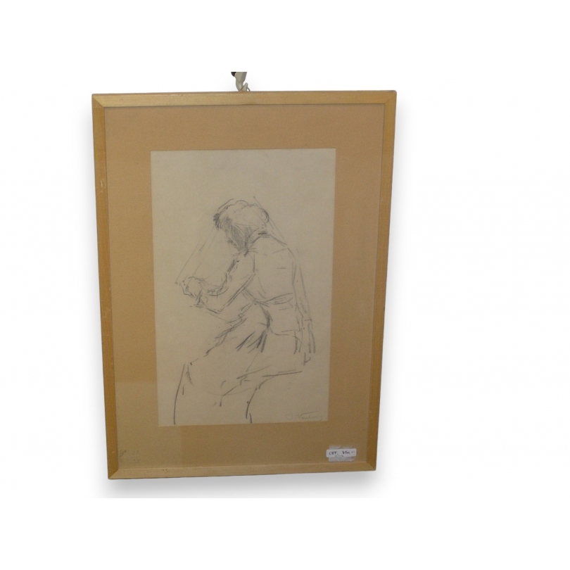  Dessin "Femme assise" signé O. Vautier sur  Moinat SA  - Antiquités décoration