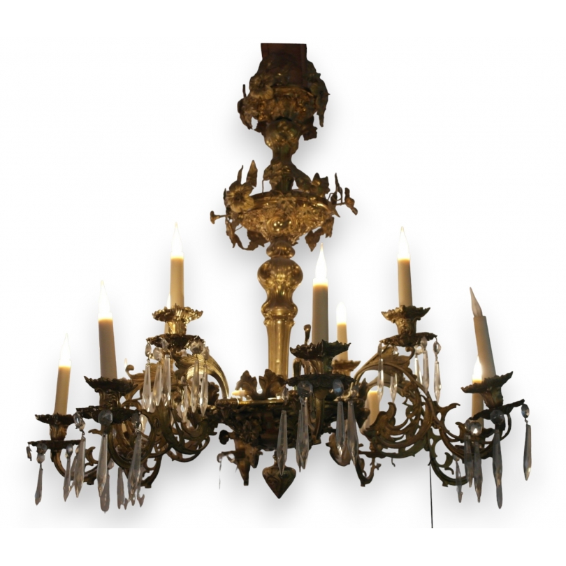 Lustre Napolèon III en bronze à 12 lumières