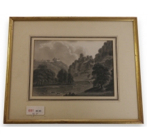 Gravure "Village sur la colline"
