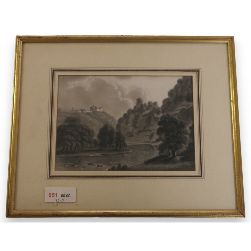 Gravure "Village sur la colline"