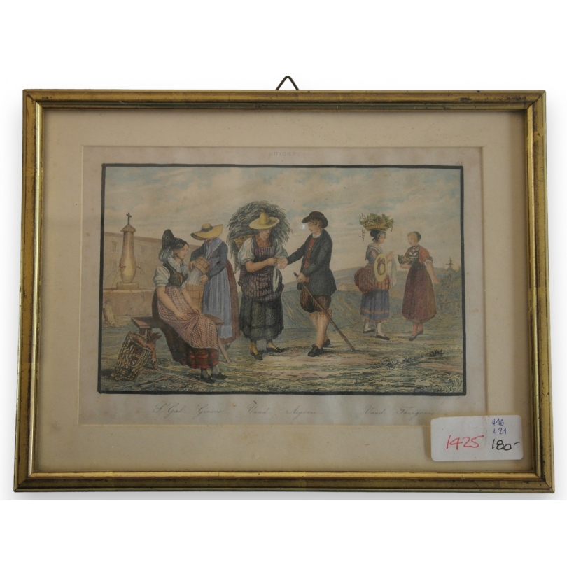 Gravure "Costumes Suisses"  sur Moinat SA  - Antiquités décoration -  Gravures, Lithos