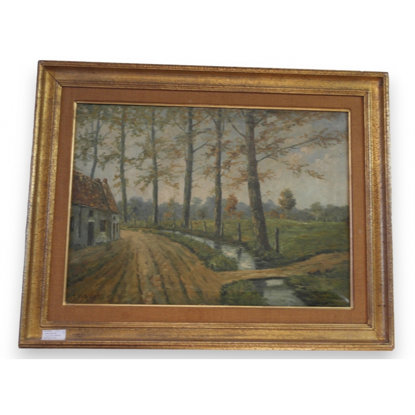 Paintings | Oil on canvas, ‘Belgian Countryside’, signed Moinat SA  – Antiques and home décor