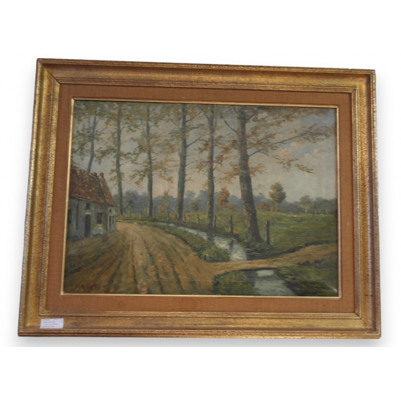 Huile sur toile "Campagne Belge"