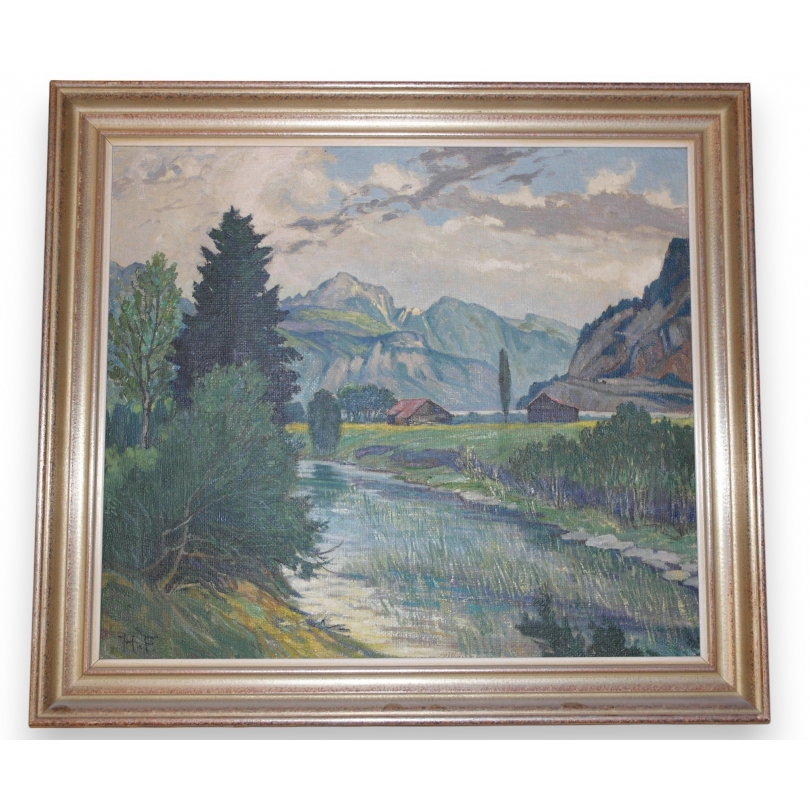 Paintings | Oil on canvas, ‘River’, monogrammed H.F Moinat SA  – Antiques and home décor