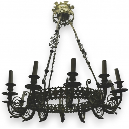 Lustre Napolèon III en bronze à 12 lumières