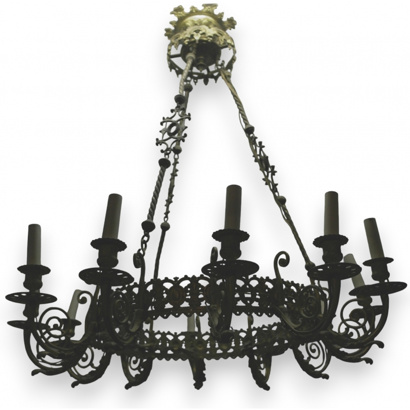 Lustre Napolèon III en bronze à 12 lumières