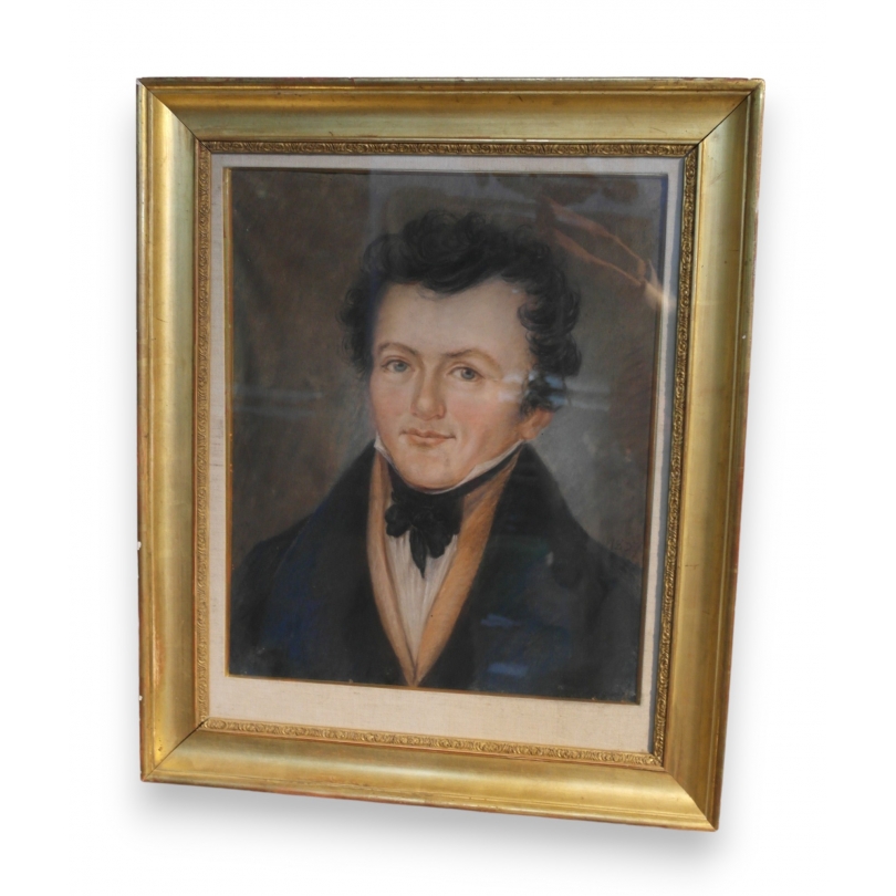 Pastel "portrait" sous verre daté 1837