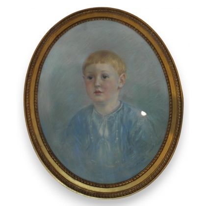 Tableau "portrait d'enfant", signé et  sur Moinat SA  - Antiquités décoration -  Gouaches, Aquarelles, Pastels