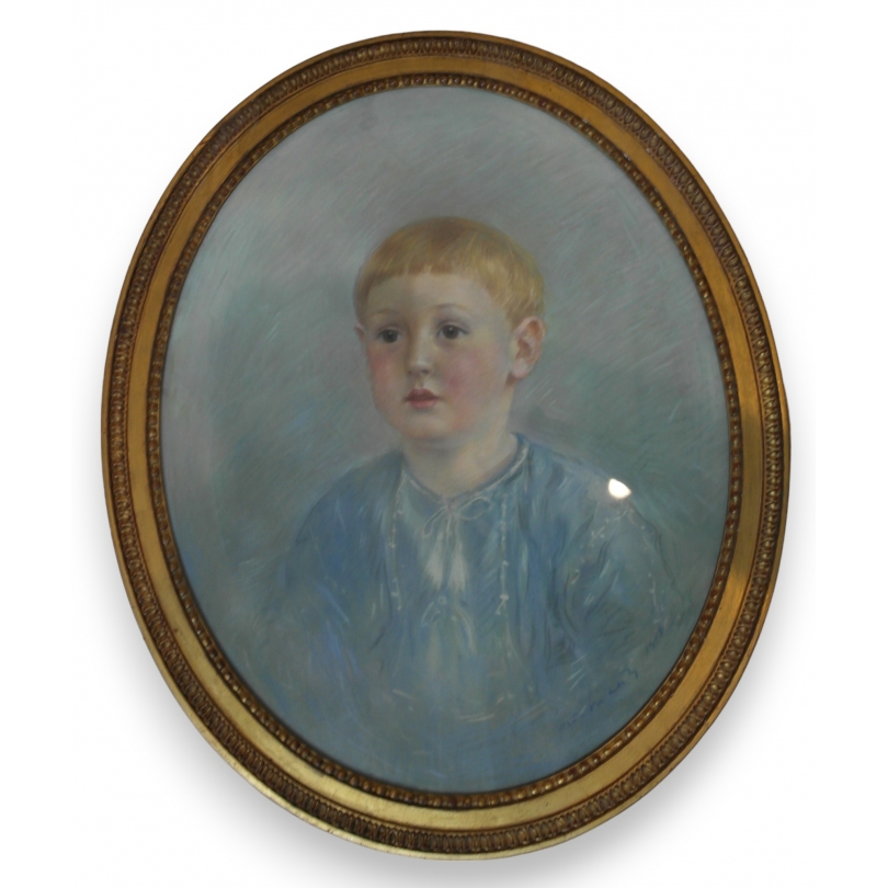Tableau "portrait d'enfant", signé et  sur Moinat SA  - Antiquités décoration -  Gouaches, Aquarelles, Pastels