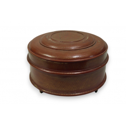 Boîte ronde japonaise laquée rouge et or