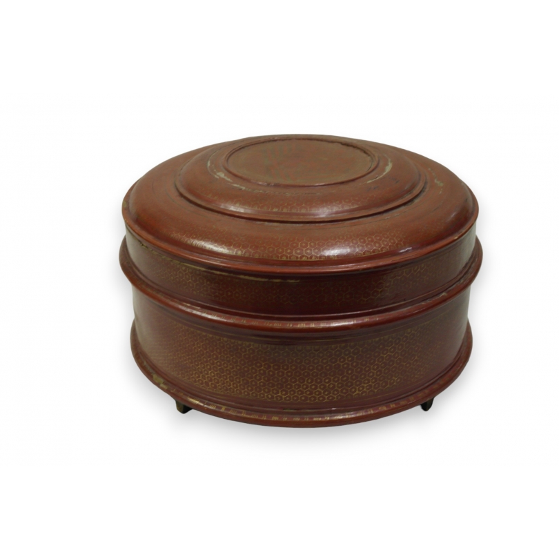 Boîte ronde japonaise laquée rouge et or