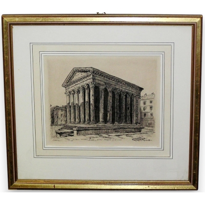 Gravure "Vienne - Le temple d'Auguste  sur Moinat SA  - Antiquités décoration -  Gravures, Lithos
