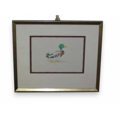  Dessin "Canard colvert" signé Jo sur  Moinat SA  - Antiquités décoration