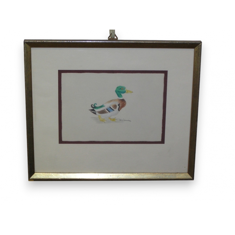  Dessin "Canard colvert" signé Jo sur  Moinat SA  - Antiquités décoration