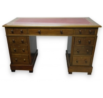 Bureau anglais en acajou, dessus cuir rouge