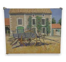 Huile sur toile "Charrette", non signée