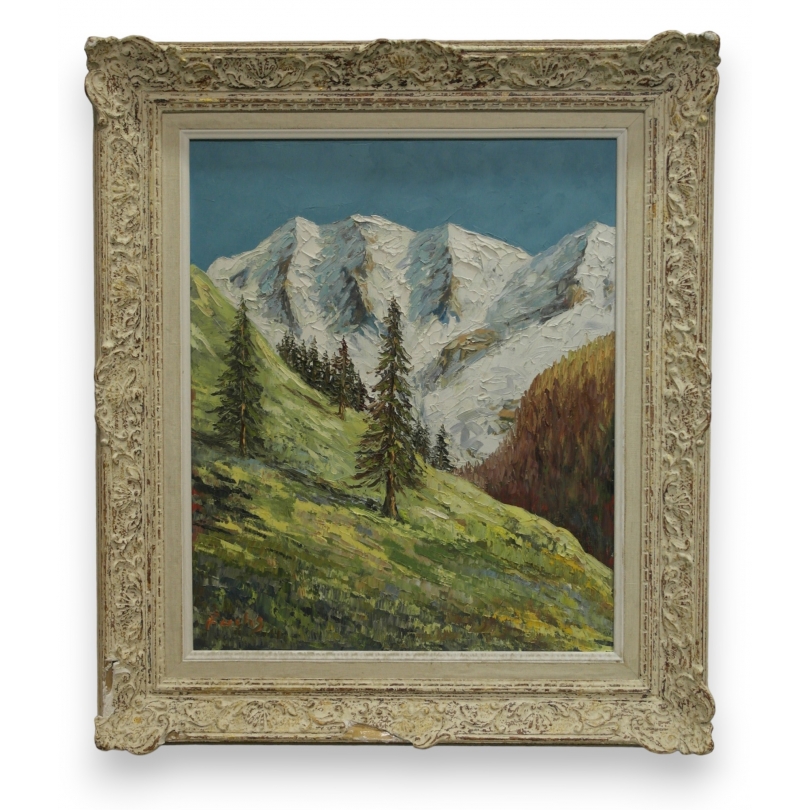 Paintings | Oil on canvas ‘Mountains’, signed FUCHS Moinat SA  – Antiques and home décor