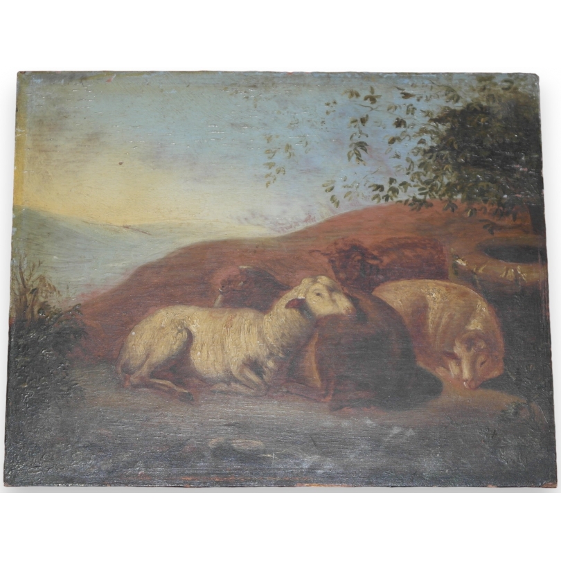 Paintings | Oil on panel, ‘Sheep’, unsigned, Moinat SA  – Antiques and home décor
