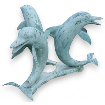 Table basse \"3 dauphins\" en bronze