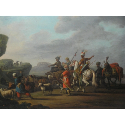 Paintings | Painting entitled ‘Caravan, Mamluk Exile’ signed BERTAUX Moinat SA  – Antiques and home décor