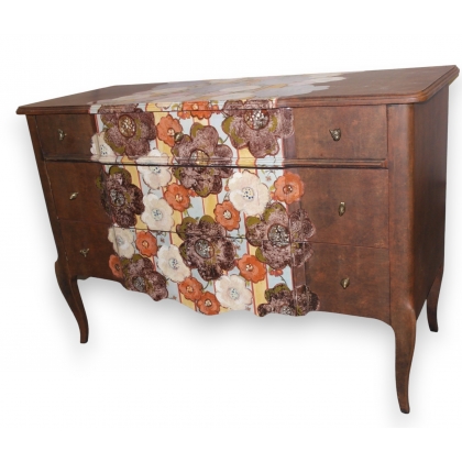  Commode "Fantaisie" en noyer et papier sur  Moinat SA  - Antiquités décoration