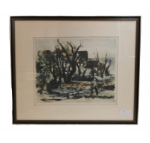 Lithographie "Personnage dans un jardin"