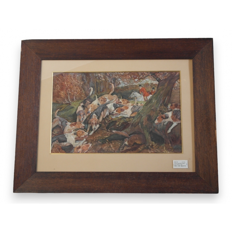 Watercolour drawing ‘Chasse à cour’ by Moinat SA – Antiques and decorative arts – Gouaches, watercolours, pastels