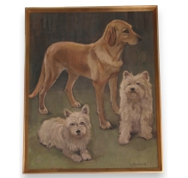 Huile sur toile "3 chiens" signée G. BURKARD