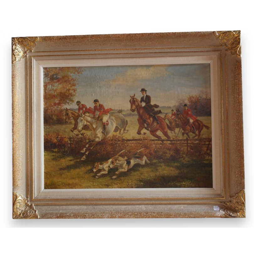 Paintings | Oil on canvas, ‘Chasse à cour’, signed Moinat SA  – Antiques and home décor