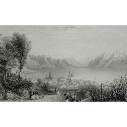 Engraving ‘Lake of Lausanne above Pandex’ by Moinat SA – Antiques and decorative items – Engravings, lithographs