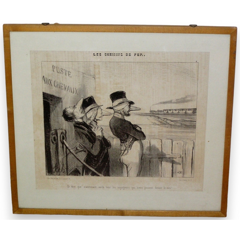 Gravure satirique "Les chemins de fer"  sur Moinat SA  - Antiquités décoration -  Gravures, Lithos