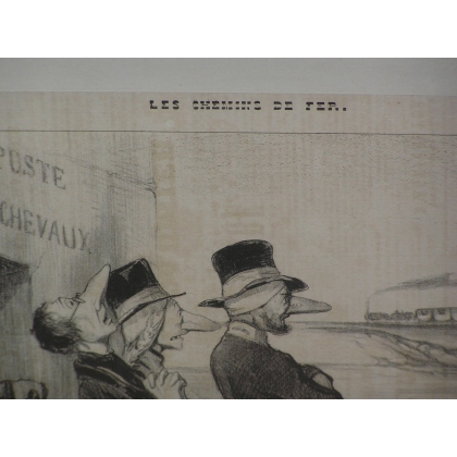 Gravure satirique "Les chemins de fer"  sur Moinat SA  - Antiquités décoration -  Gravures, Lithos