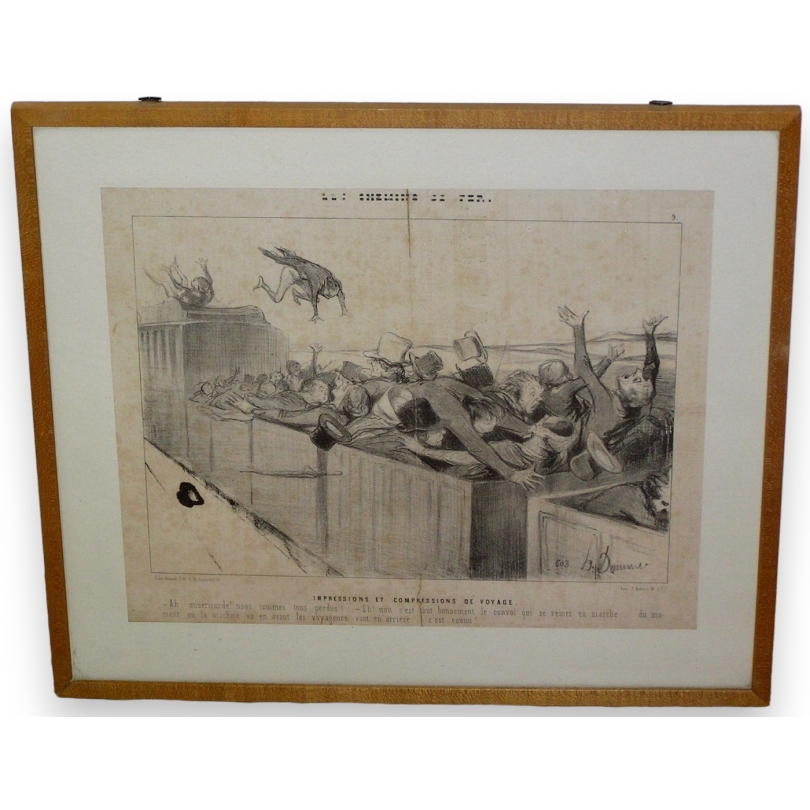 Gravure satirique "Les chemins de fer"  sur Moinat SA  - Antiquités décoration -  Gravures, Lithos